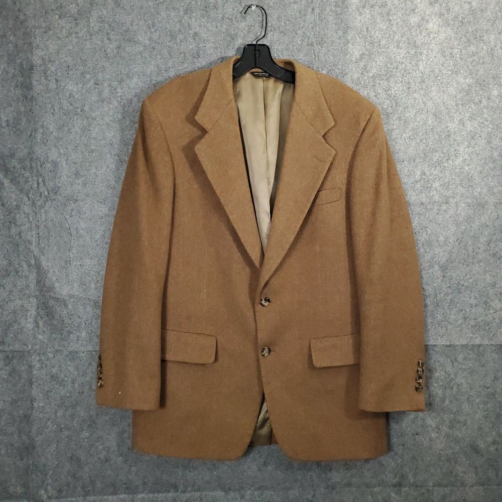 Bill Blass Vintage Brown 100% Camel Hair Jacket Blazer 46R Paisley Lining Solid